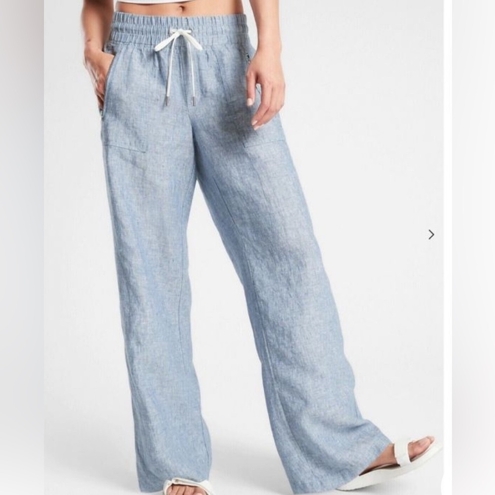 Athleta Light Blue Wide-Leg Linen Pants